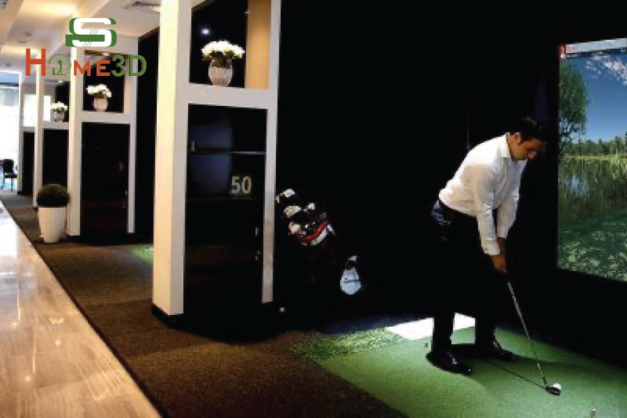 Phòng golf 3D tại nhà với người đàn ông
